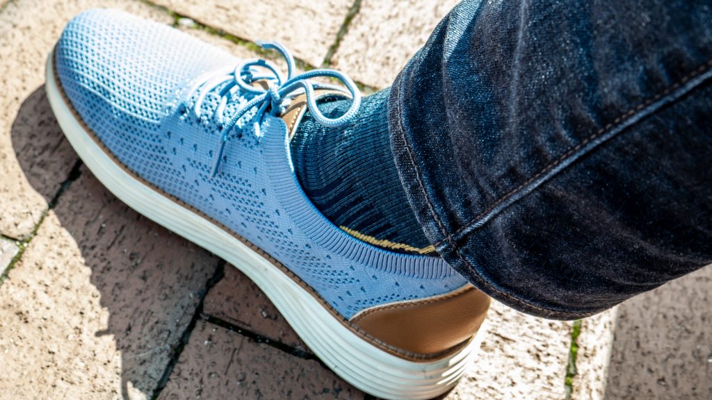 Darn Tough socks worn with sneakers outdoors