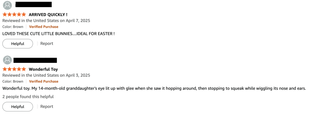 My realistic bunny toy reviews on Amazon