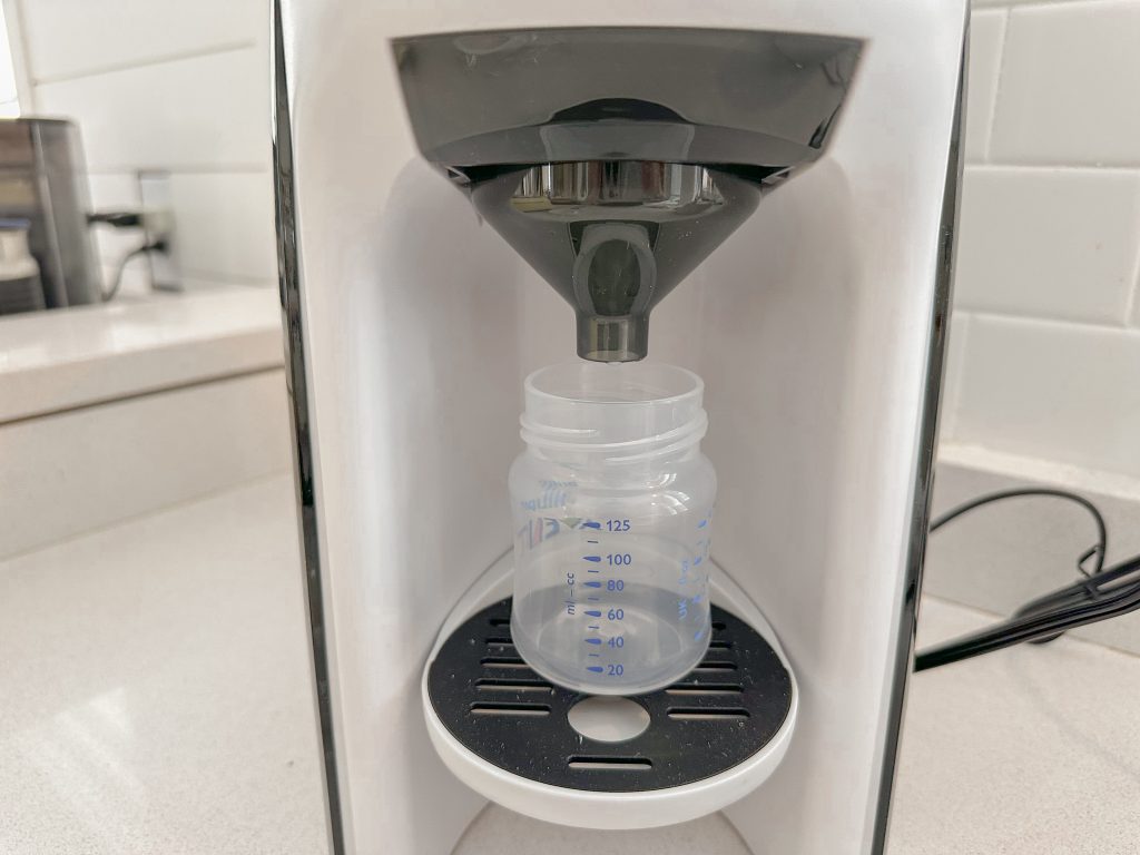 Baby bottle on the Baby Brezza Formula Pro