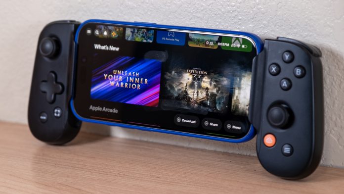 iPhone 16 Pro in a Backbone One controller.