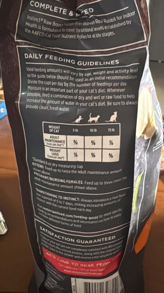 instinct the raw brand rawboost high protein kibble plus freeze-dried raw indoor health grain-free recipe with real rabbit farm-raised rabbit is the first ingredient daily feeding guidelines