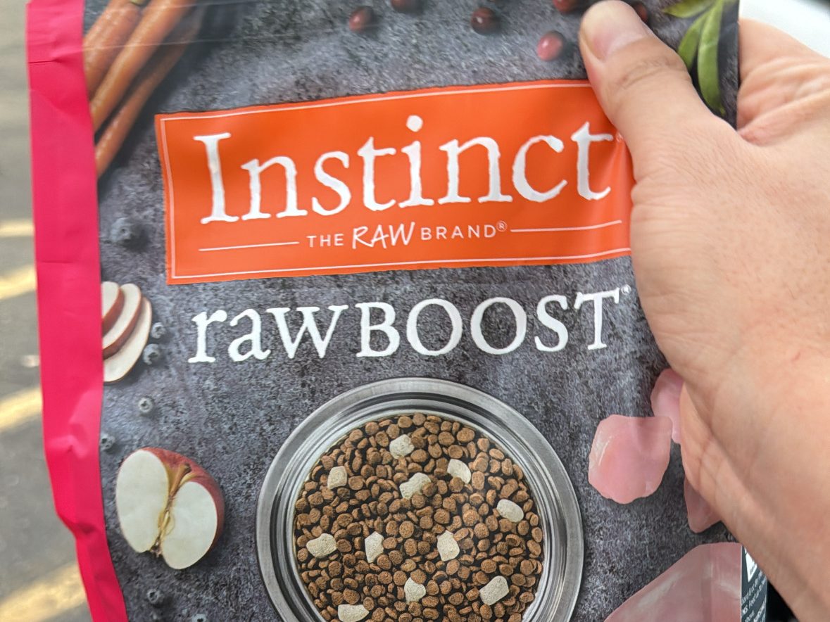 instinct the raw brand rawboost high protein kibble plus freeze-dried raw indoor health grain-free recipe with real rabbit farm-raised rabbit is the first ingredient front of bag