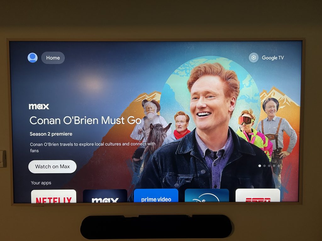 A look at the home screen of the Google TV built into the TCL NXTVISION.