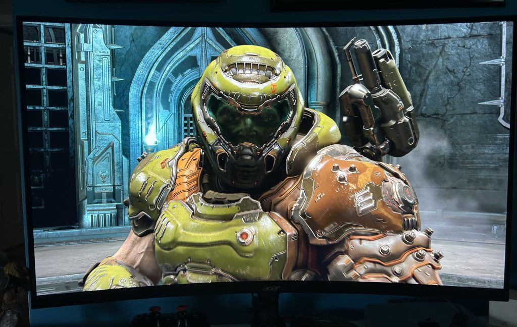 The Doom Slayer from Doom Eternal on the Xbox Series X.