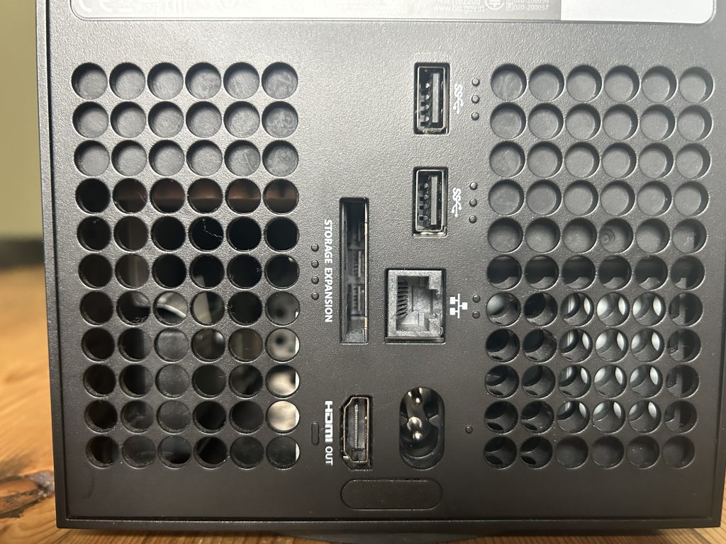 A look at the ports on the back of the Xbox Series X.
