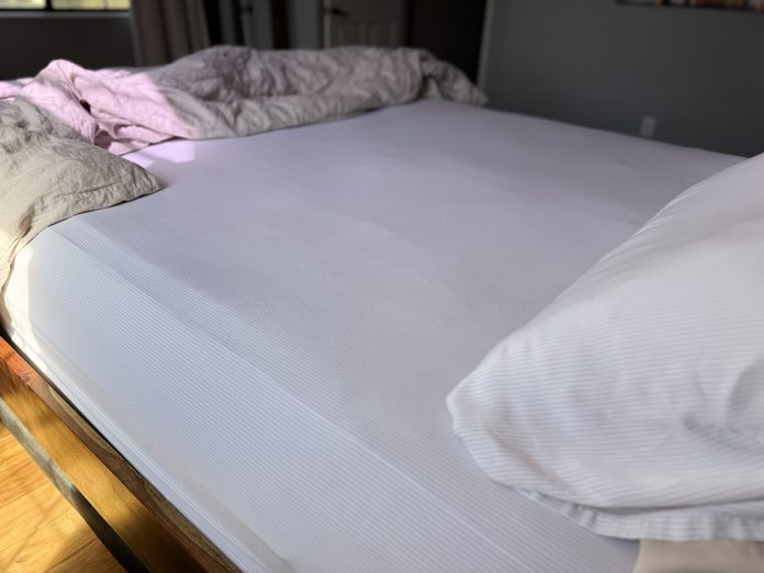 Cozy Earth Bamboo sheet set shown on a bed.