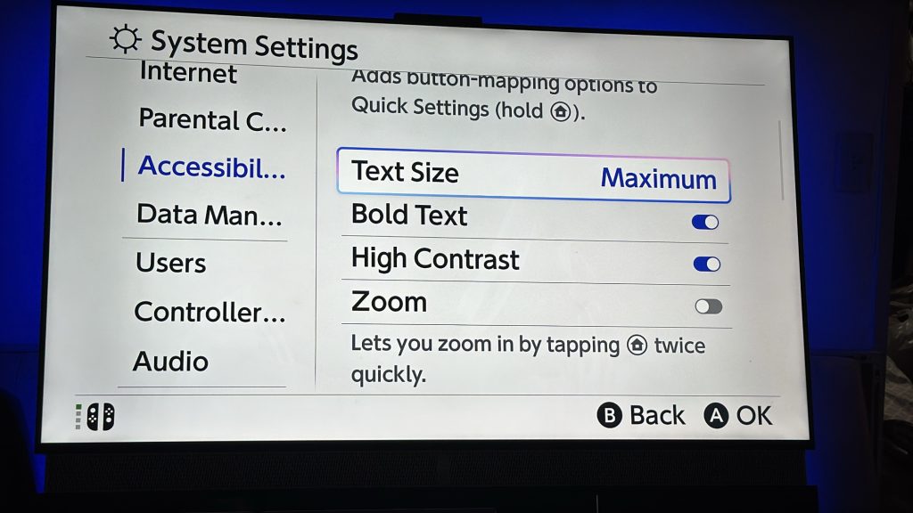 Trying to Change Text Size to Maximum for Street Fighter 6 for Nintendo Switch 2 on a TV