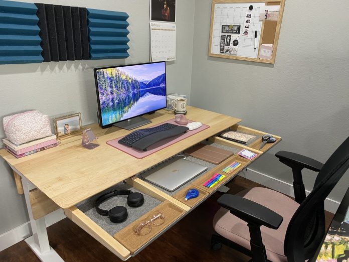 Grovemade standing desk with built-in storage drawer