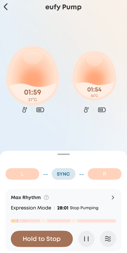 screenshot of app showing the pumps in use