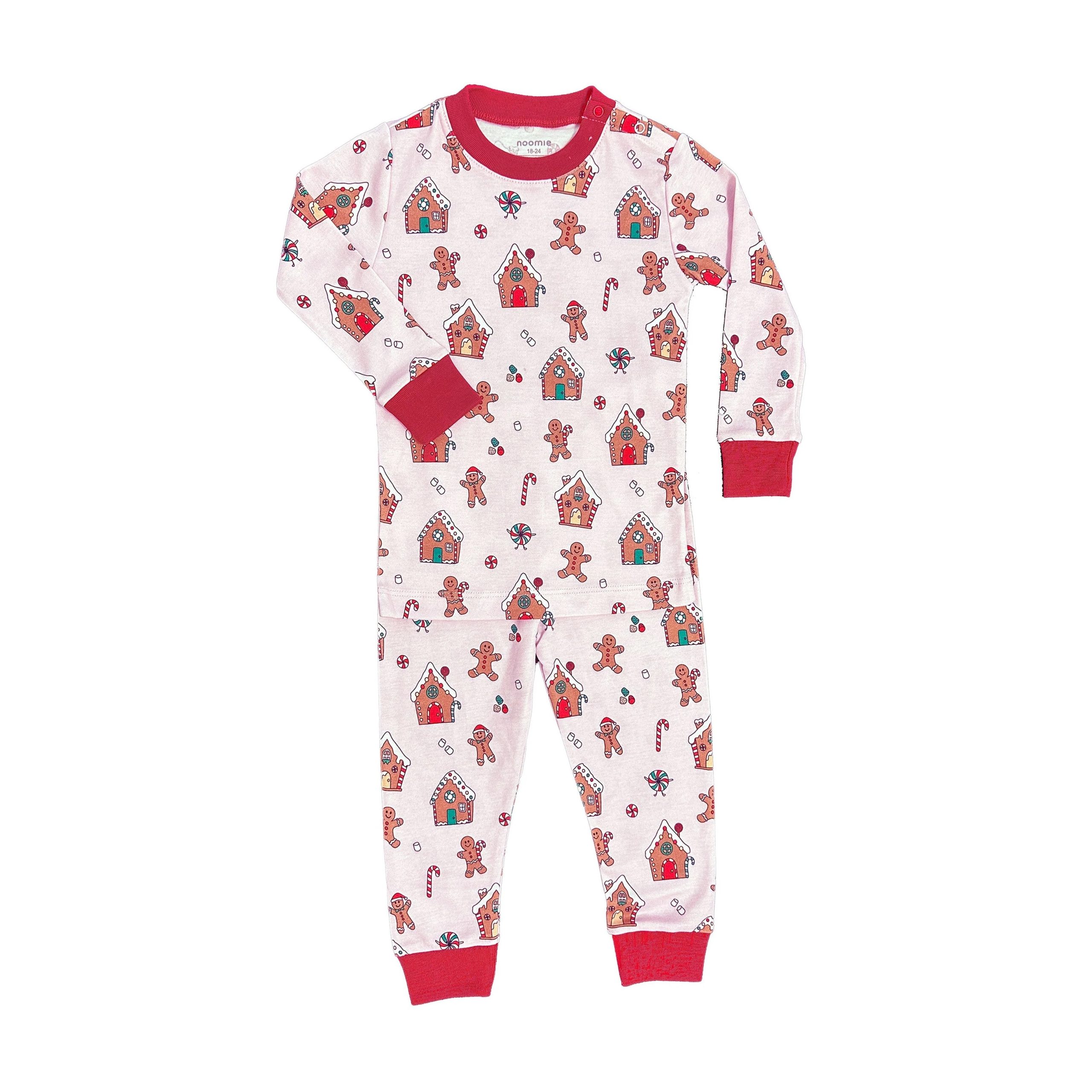 Noomie Gingerbread World Long Sleeve Pajama Set in Pink