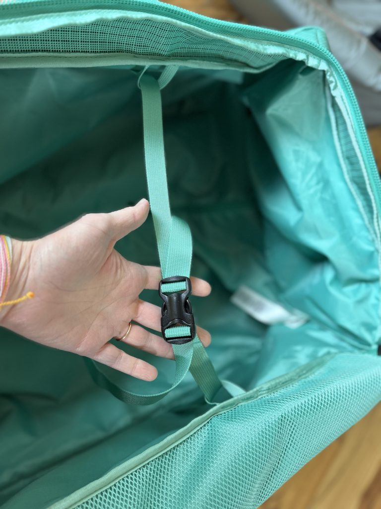 Compression straps inside the Black Hole Wheeled Duffel 100L bag.