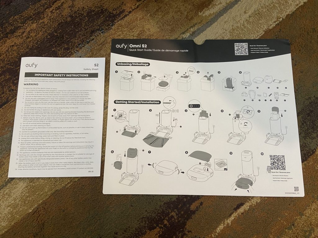 Omni S2 robot vacuum set-up guide and safety booklet